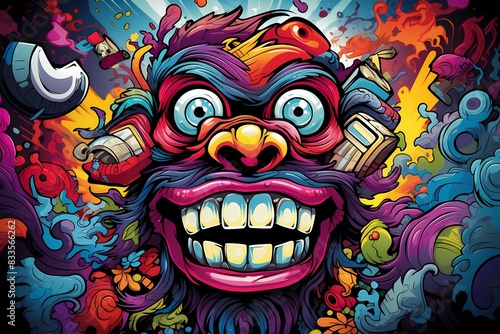 doodle background design, colorful monkey graffiti art