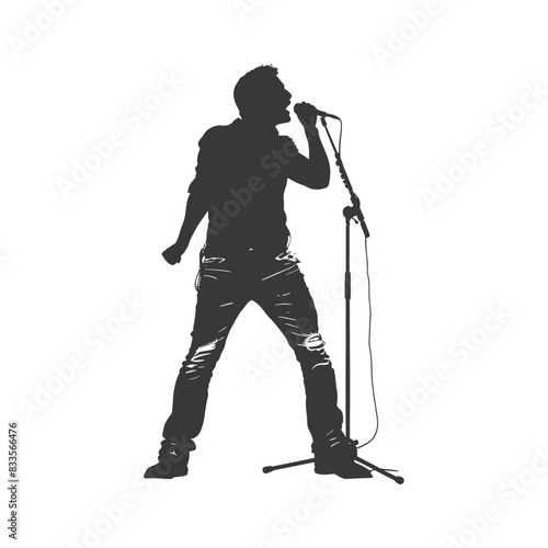 Silhouette of Energetic Rock Singer Performing with Passion.