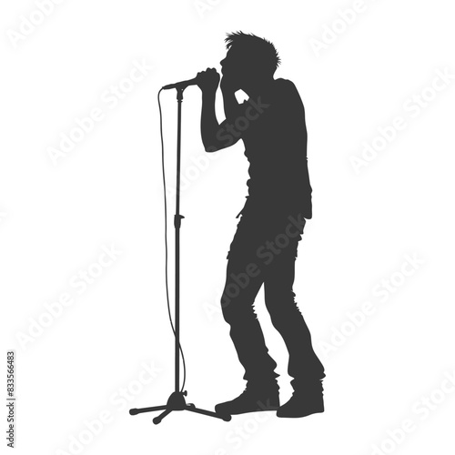 Silhouette Singer: Rock Star in Full Voice, Microphone Stand, Raw Emotion.