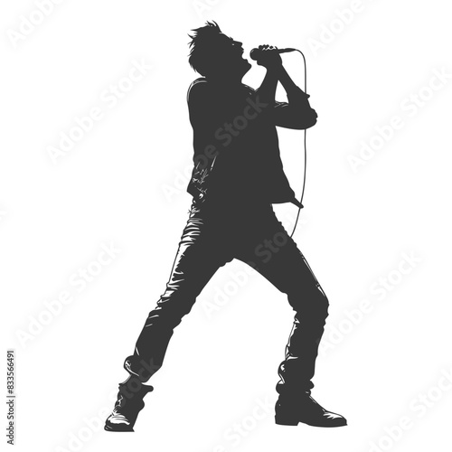 Silhouette Singer, Stage Performance, Energetic Rock, Microphone, Angled Stance