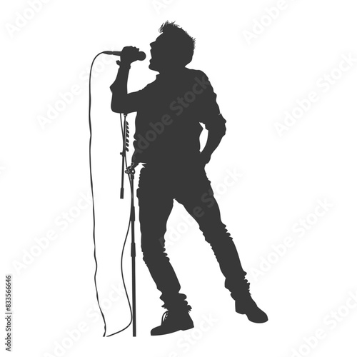 Silhouette Singer: Rock Star with Mic Stand in Passionate Performance.