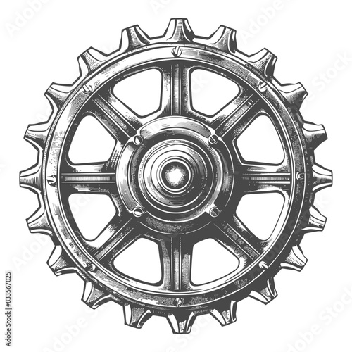 Intricate Gear: Steampunk Style, Detailed Engraving Illustration, Machine Element.