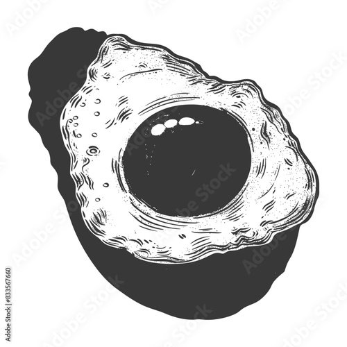 Etched Fried Egg: Monochrome Breakfast Detail, Sunny Side Up.