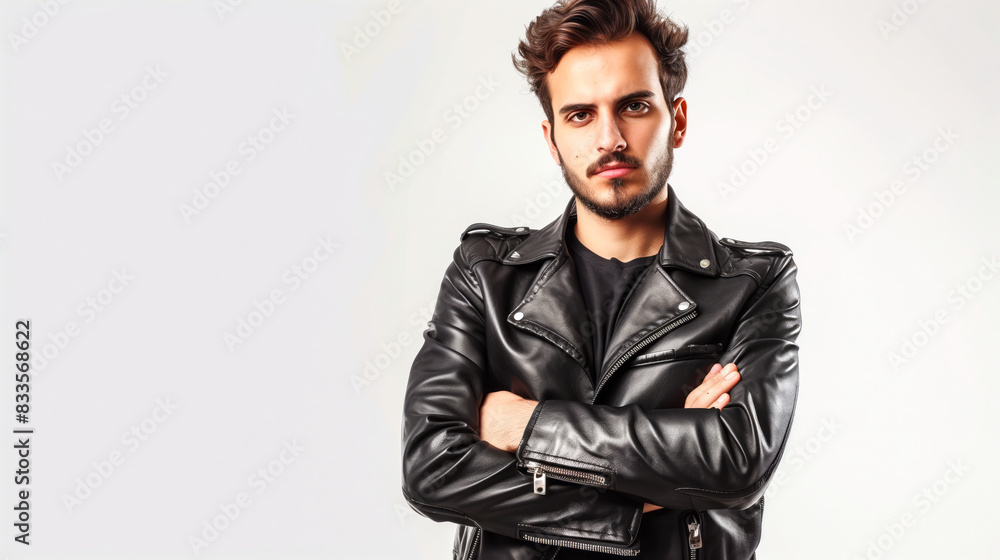 Male fashion model with Mutton Chops, wearing a leather jacket Male fashion model with Mutton Chops, wearing a leather jacket