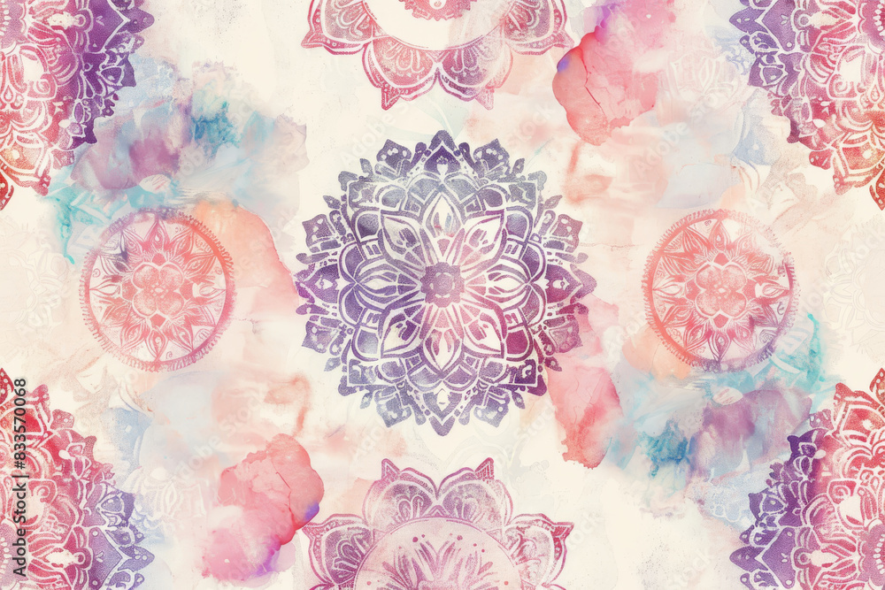 © Bunny creation - A watercolor painting of bohemian mandala flower pattern, oriental abstract background texture