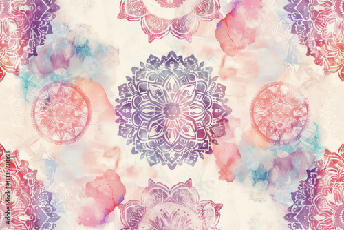 A watercolor painting of bohemian mandala flower pattern, oriental abstract background texture