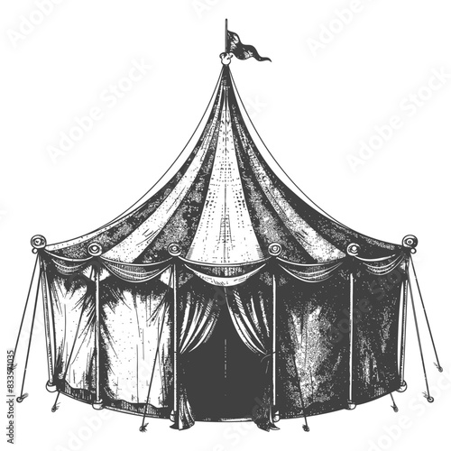 Vintage Circus Tent: Etched Illustration with Flag and Drapery.