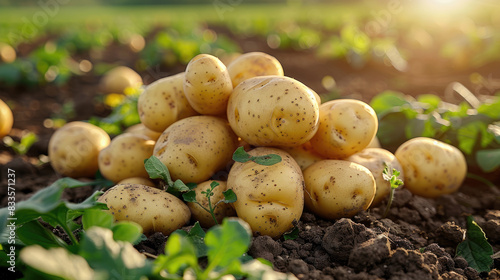 fresh organic potatoes in the field  harvesting potatoes from soil