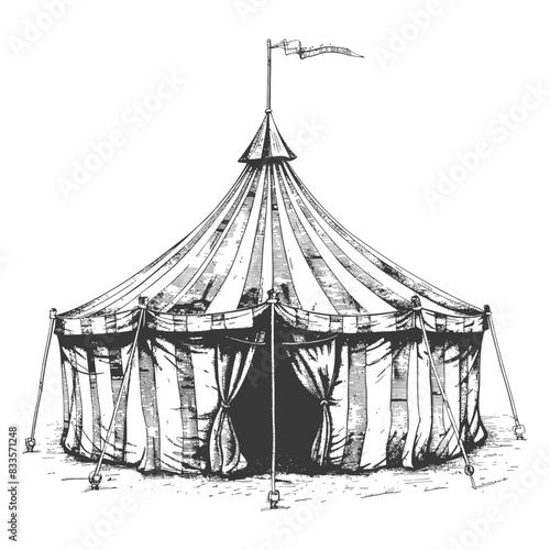 Vintage Circus Tent Sketch: Hand-Drawn Illustration with Pennant Banner