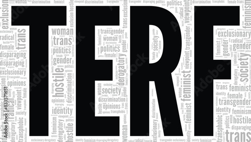 TERF word cloud conceptual design isolated on white background.