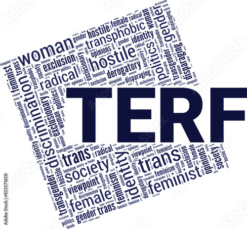 TERF word cloud conceptual design isolated on white background.