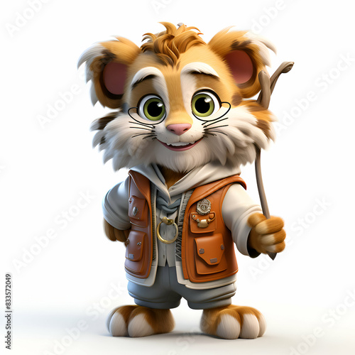 Cute cartoon tiger in a costume of medieval knight with a sword