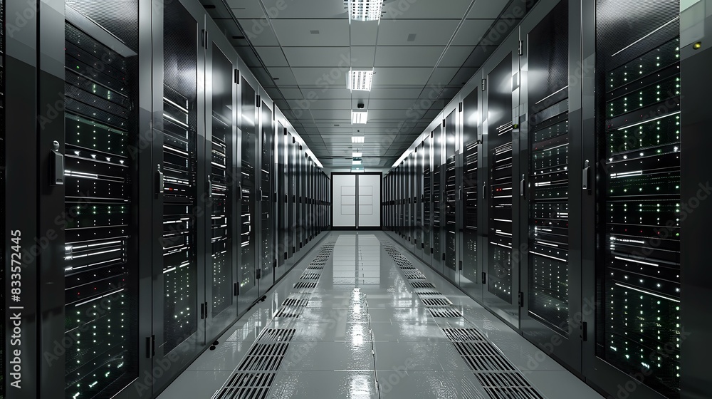 Fototapeta premium Futuristic server room with supercomputers