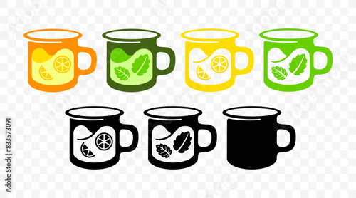 Mug, cup with fruit, mint and herbal tea, graphic design. Food, meal, citrus, drink and drinking, vector design and illustration