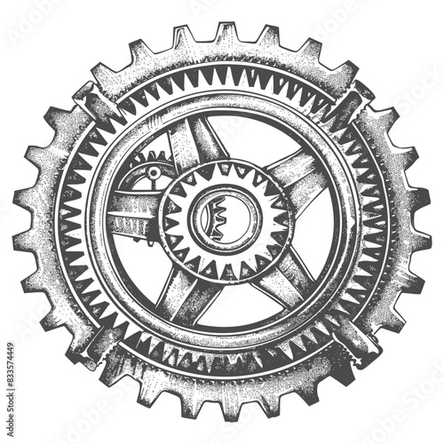 Intricate Gear Mechanism: Hand-Drawn Sprocket Detail, Steampunk Element.