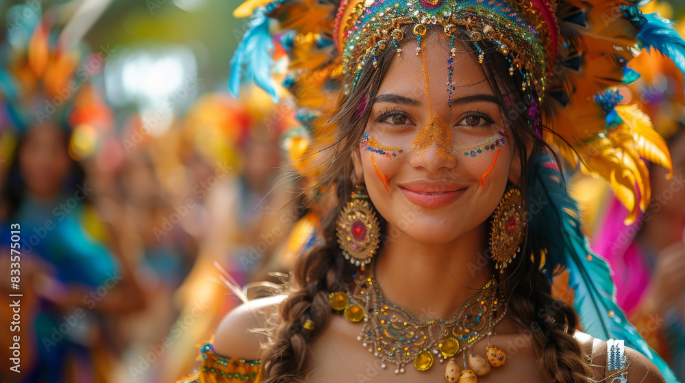 Woman Wearing Colorful Headdress and Jewelry Woman Wearing Colorful Headdress and Jewelry