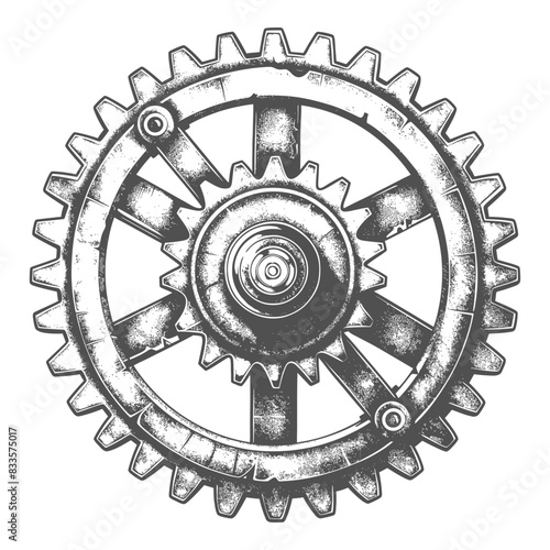 Intricate Clockwork: Vintage Gear Mechanism, Detailed Sketch Illustration.