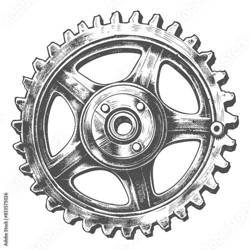 Etched Gear: Detailed Illustration of a Sprocket with a Central Bearing.