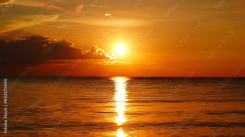 breathtaking sunset over calm ocean with vibrant orange sky and reflective water breathtaking sunset over calm ocean with vibrant orange sky and reflective water