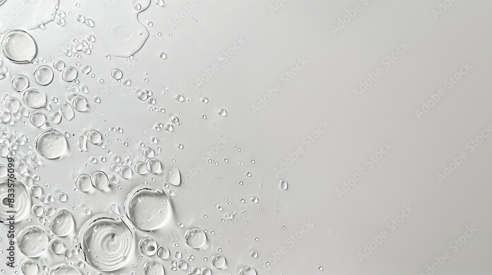 Close up of water drops on a white surface, reflecting light. High resolution photography. Close up of water drops on a white surface, reflecting light. High resolution photography.