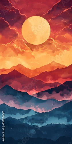 Sunset over the mountains photo