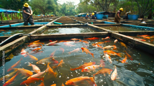 traditional consumtion fish farm, tarpaulin fish pond photo