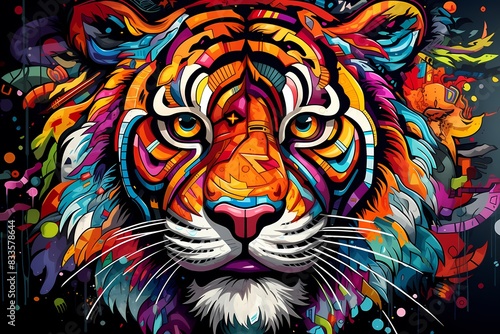 doodle background design  colorful tiger graffiti art