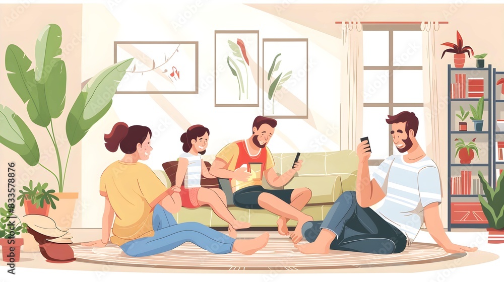 Fototapeta premium Playful family spending leisure time in living room