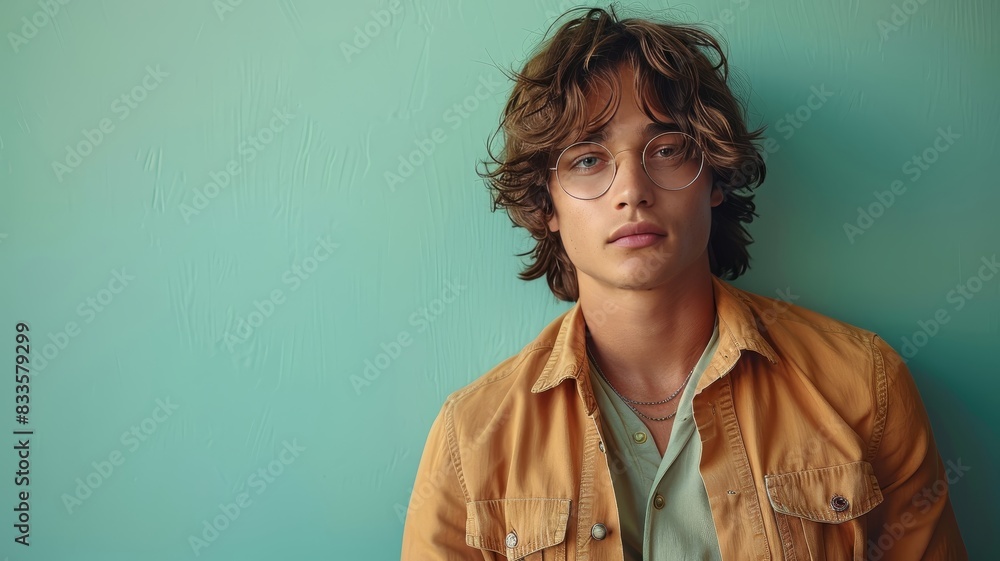 Young Man With Glasses Leaning Against Wall Young Man With Glasses Leaning Against Wall