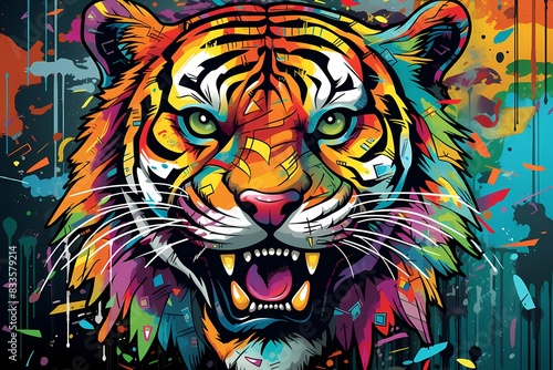 doodle background design  colorful tiger graffiti art