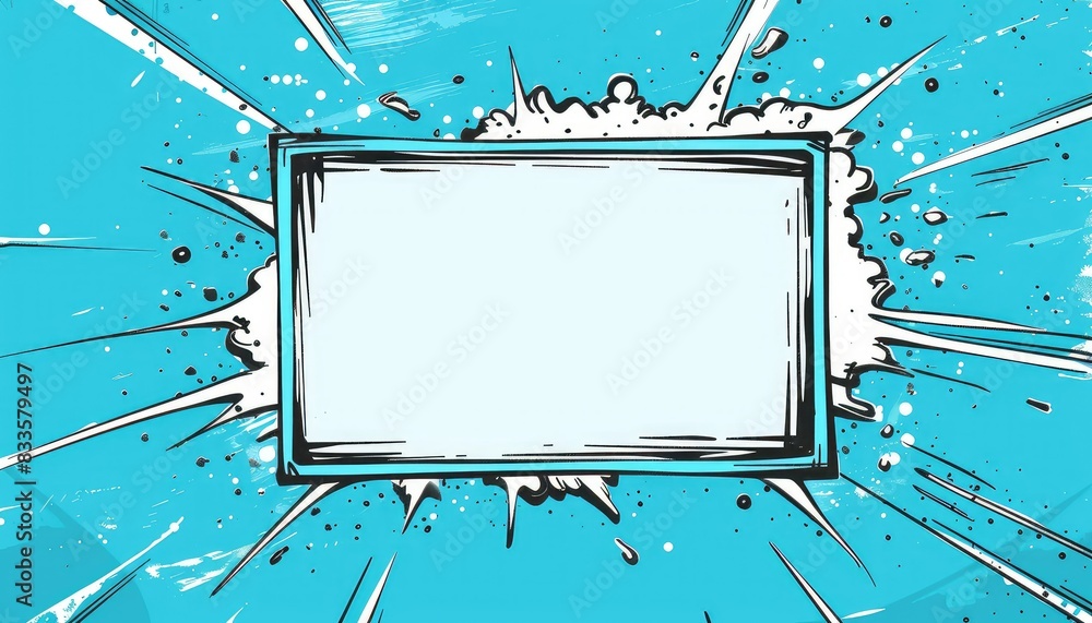 Blue comic book background with white rectangle in center for text ...