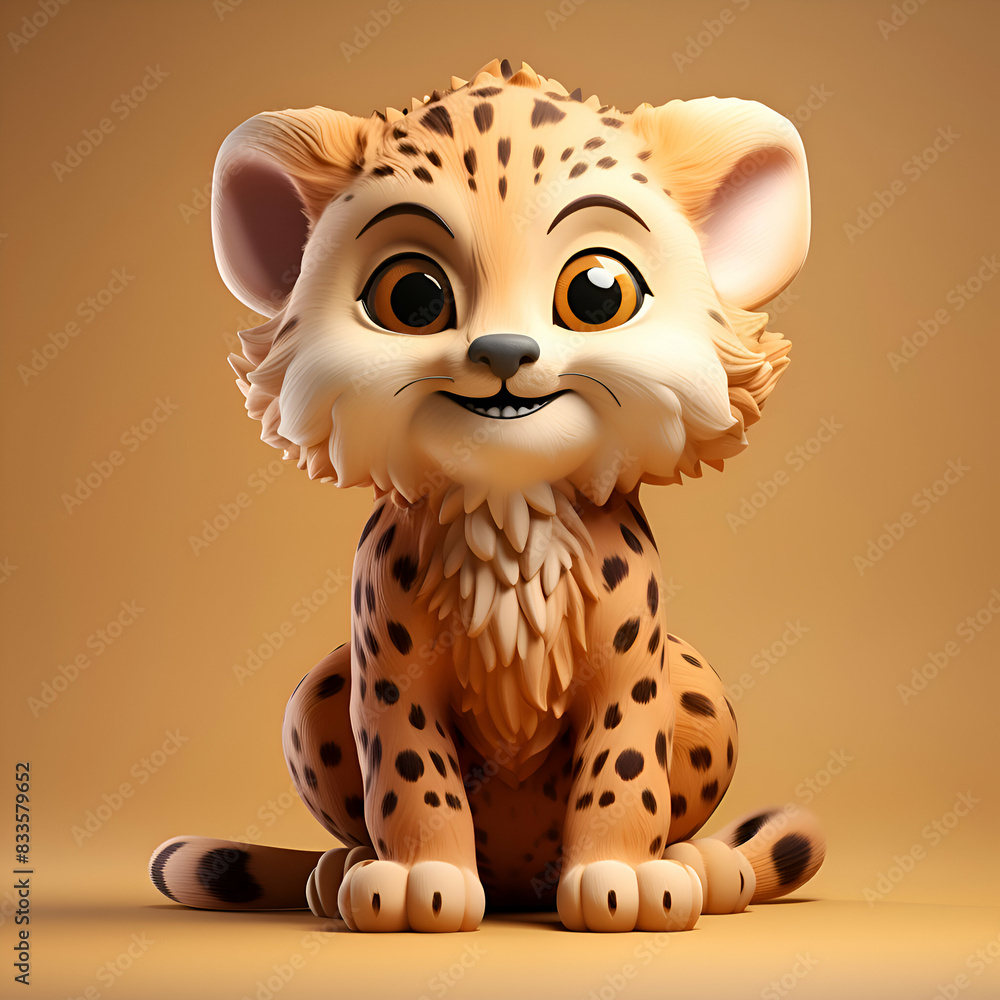Cute cheetah sitting on a brown background. 3d rendering Cute cheetah sitting on a brown background. 3d rendering