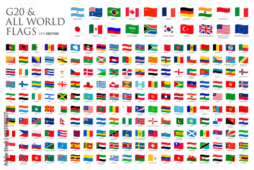 All world and G20 flags(waving) vector illustration