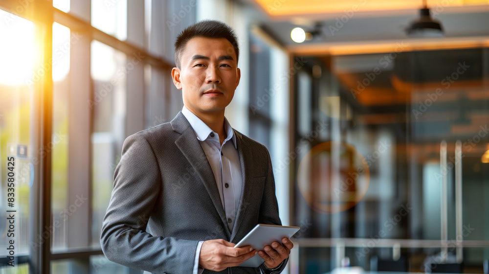 Chinese corporate man standing in a meeting room Chinese corporate man standing in a meeting room
