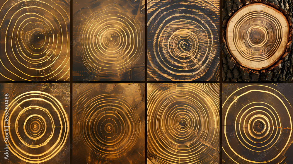 Set of templates. Luxury golden background with wood annual rings texture. Banner with tree ring pattern. Set of templates. Luxury golden background with wood annual rings texture. Banner with tree ring pattern.