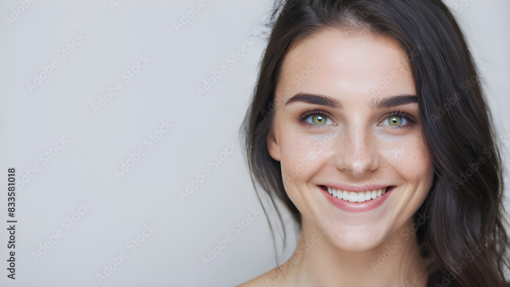 white background, copy space. a woman with green eyes and a white background white background, copy space. a woman with green eyes and a white background