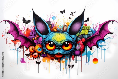 doodle background design, colorful bat graffiti art