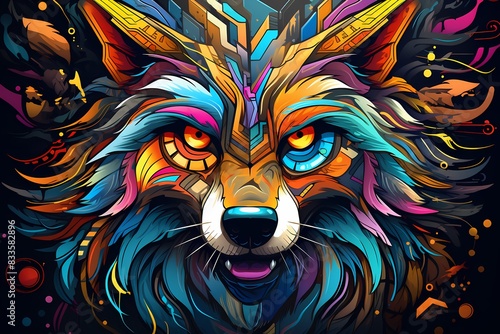 doodle background design  colorful wolf graffiti art