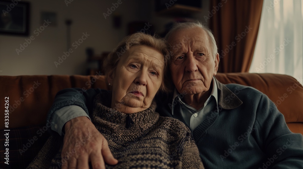 An older man and woman are seated on a couch An older man and woman are seated on a couch