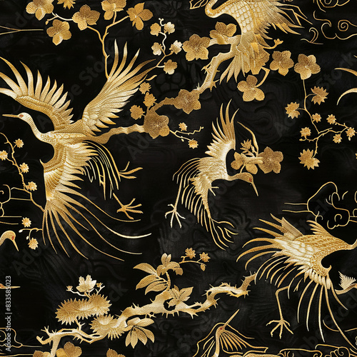 Seamless image of various patterned silk fabrics. photo