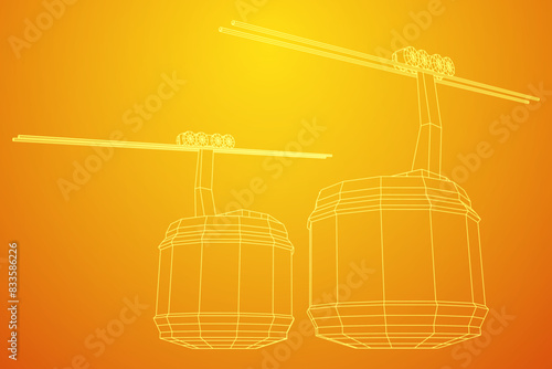 Cable car cabin gondola. Funicular simple cableway concept. Wireframe low poly mesh vector illustration