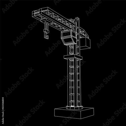Construction crane tower. Building industrial concept. Wireframe low poly mesh vector illustration.