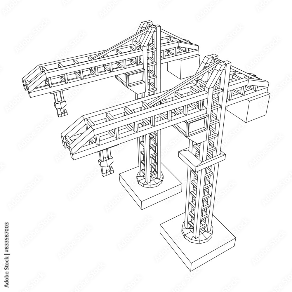 Fototapeta premium Construction crane tower. Building industrial concept. Wireframe low poly mesh vector illustration.