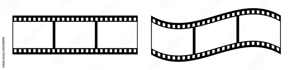 35mm film strip vector design with 3 frames on white background. Black film reel symbol illustration to use for photography, television, cinema, photo frame.