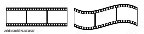 35mm film strip vector design with 3 frames on white background. Black film reel symbol illustration to use for photography, television, cinema, photo frame.