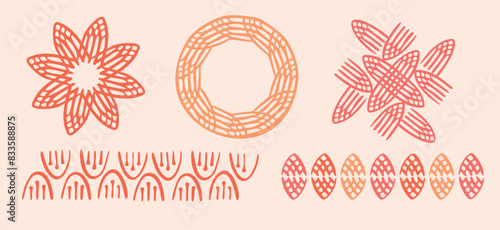 Peach fuzz botanical set texture vector motif with color of the year two tone effect. Soft fresh modern design for hand drawn illustration collection. 