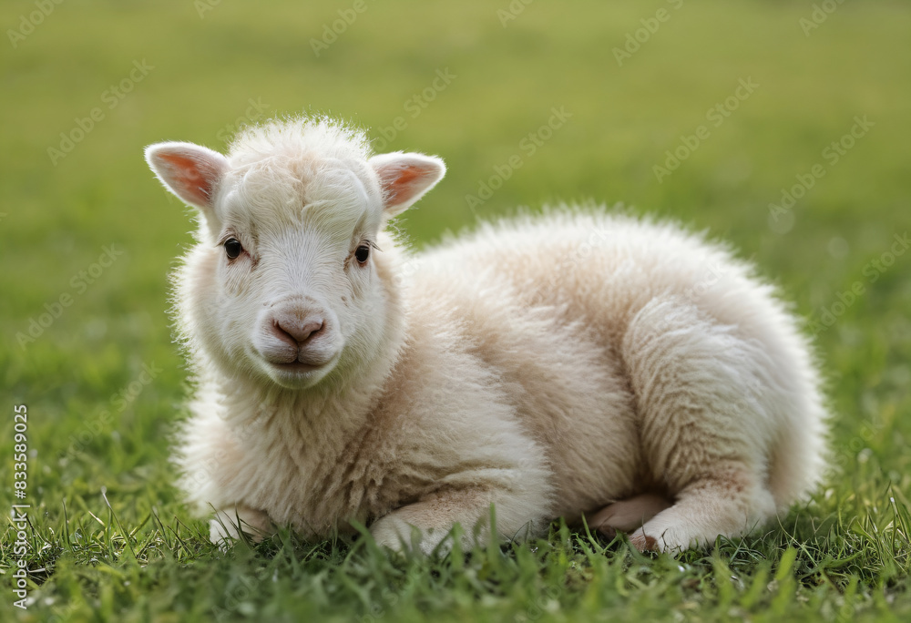Baby sheep sleep on grass Baby sheep sleep on grass