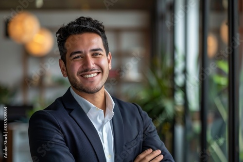 A man in a suit and white shirt is smiling and posing for a photo