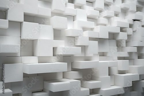 Modern three-dimensional white block pattern creating a geometric background with shadows and depth