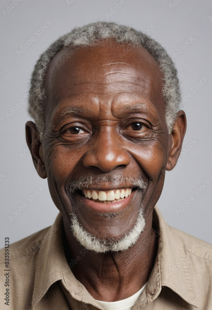 portrait view of a regular happy smiling Africans old man , ultra realistic, candid, social media, avatar image, plain solid background